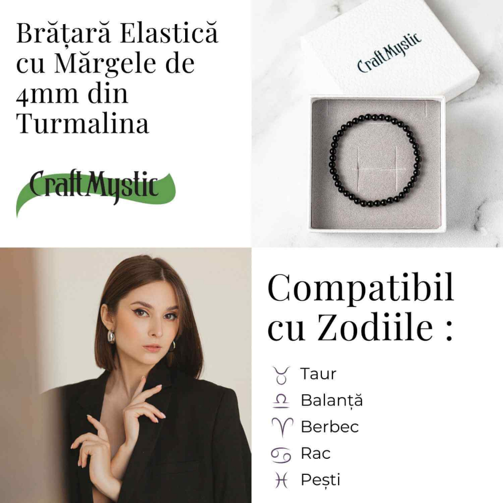 Bratara Elastica cu Margele 4mm din Turmalina Neagra – Protectie Energetica si impamantare [4]