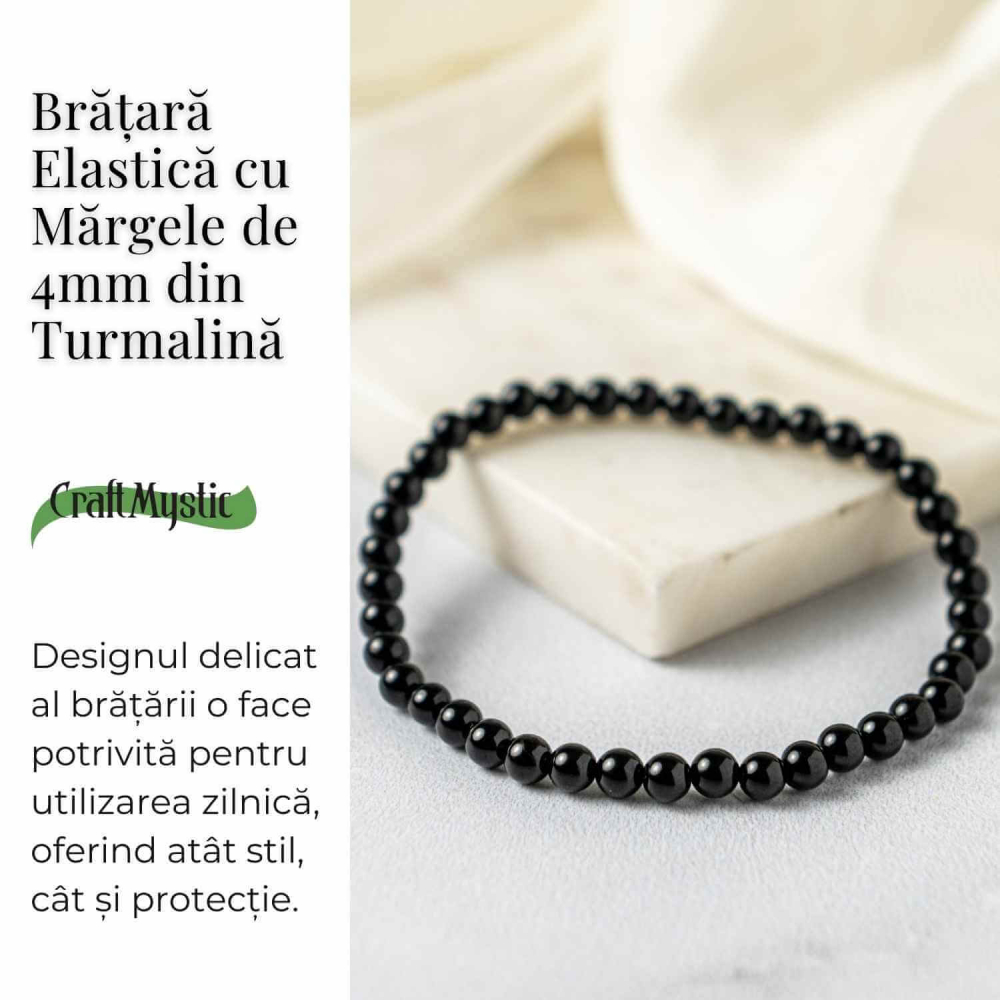 Bratara Elastica cu Margele 4mm din Turmalina Neagra – Protectie Energetica si impamantare [3]