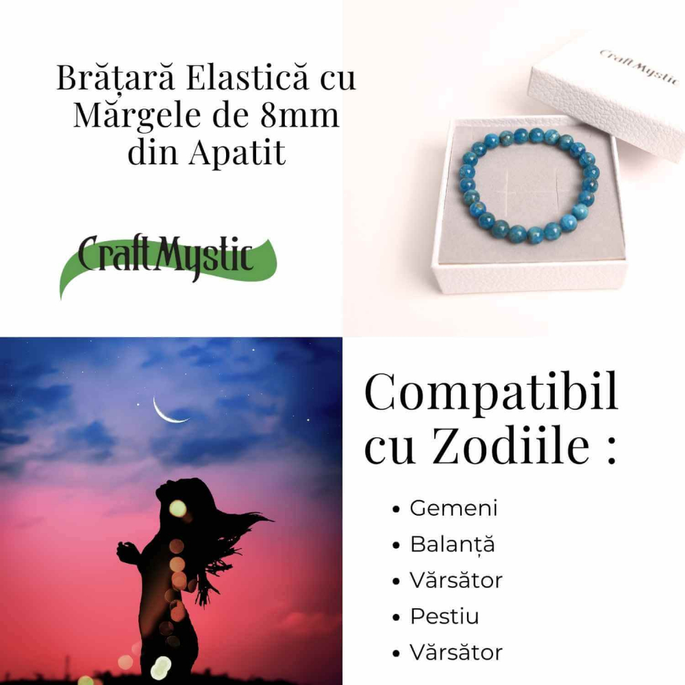 Bratara elastica 8mm din Apatit Albastru – Creativitate si claritate mentala [4]