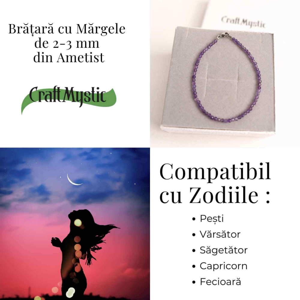 Bratara cu margele 2-3 mm ametist fatetat natural pentru calm si claritate mentala [5]