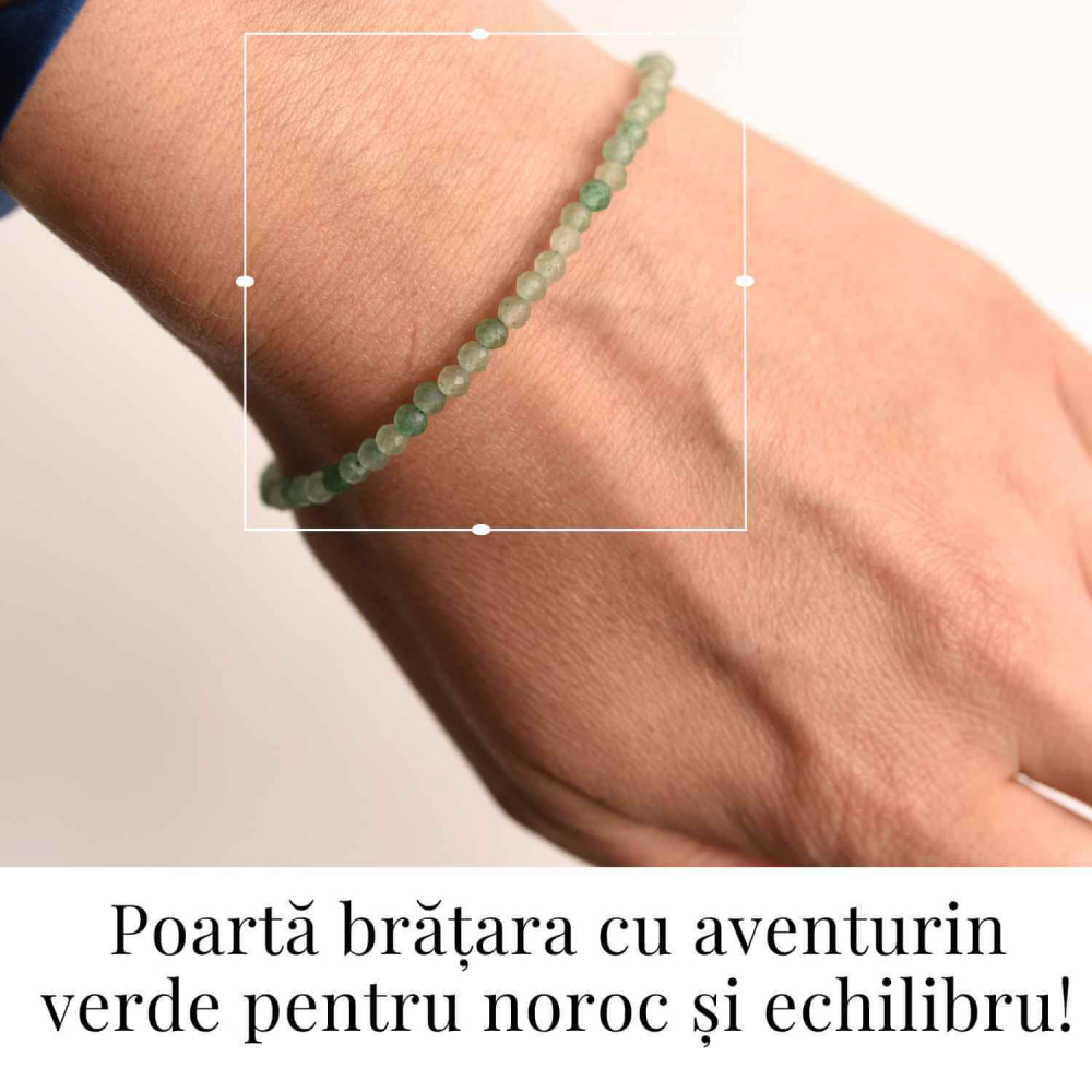 Bratara cu margele 2-3 mm aventurin verde fatetat natural pentru noroc si echilibru emotional [2]