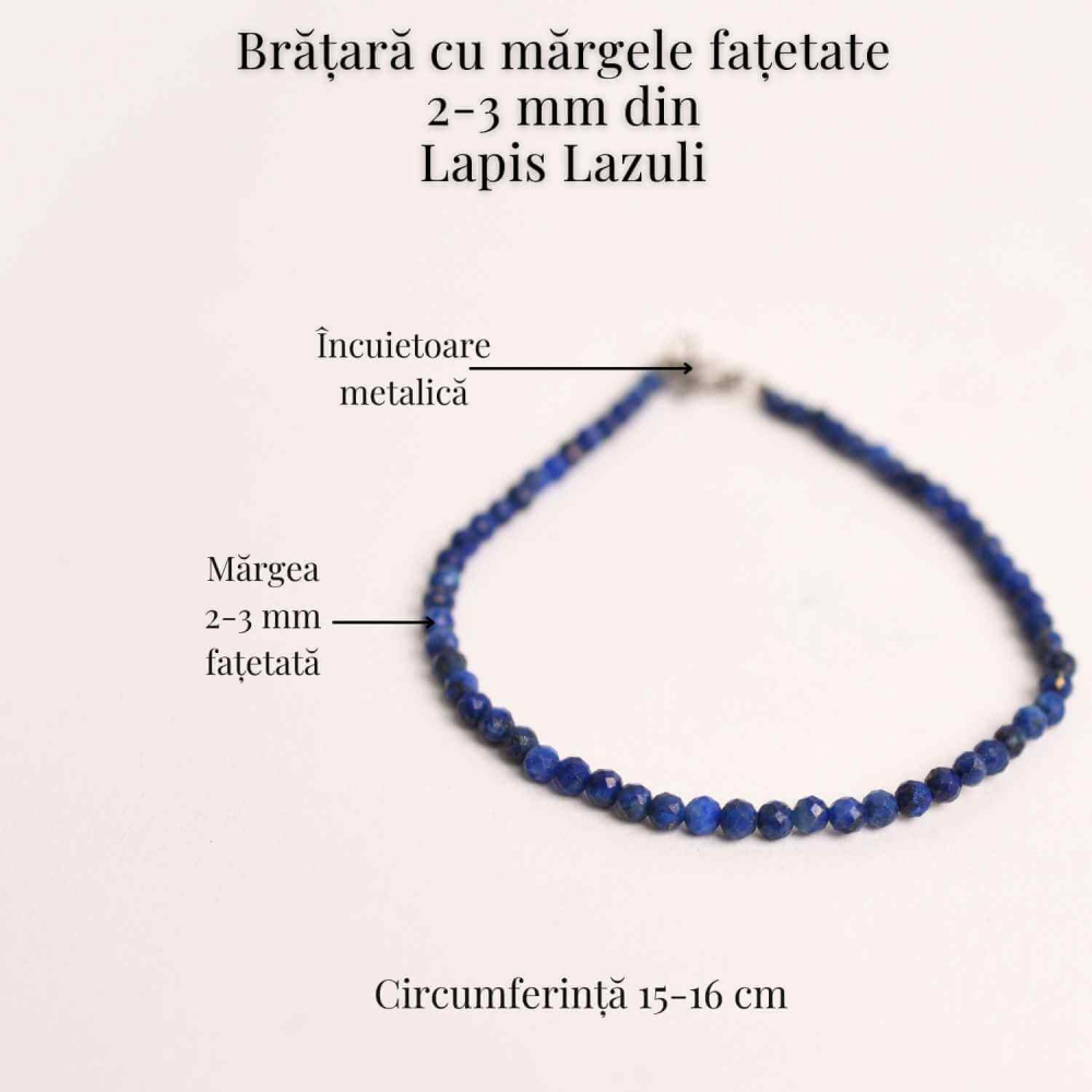 Bratara cu margele 2-3 mm Lapis Lazuli fatetat natural pentru intelepciune si armonie interioara [4]