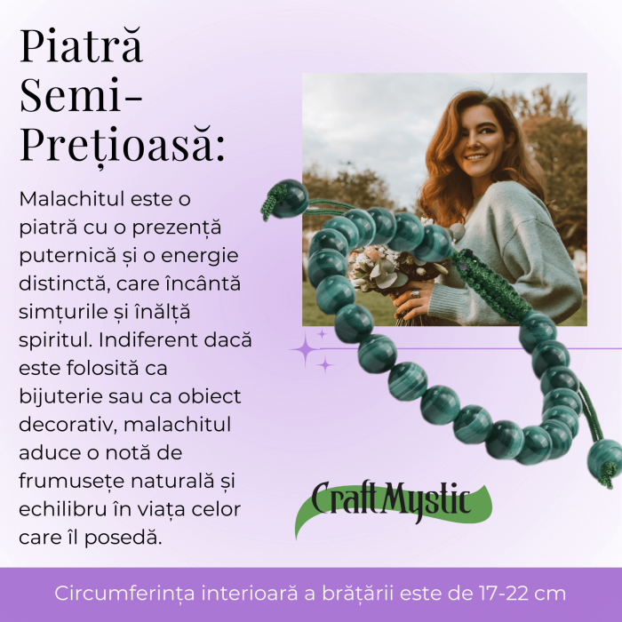 Bratara Reglabila cu Malachit Natural de 8mm - Energie de Vindecare si Protectie [5]
