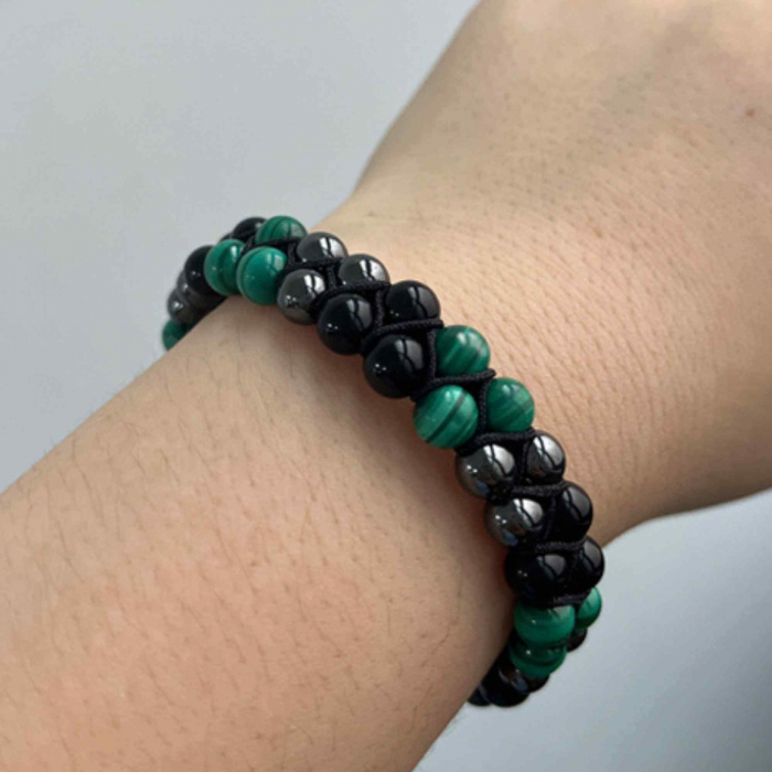 Bratara tripla protectie cu Cristale 8mm de Malachit, Obsidian Negru si Pietre Hematit - Bijuterie Autentica de Vindecare pentru Barbati si Femei [4]