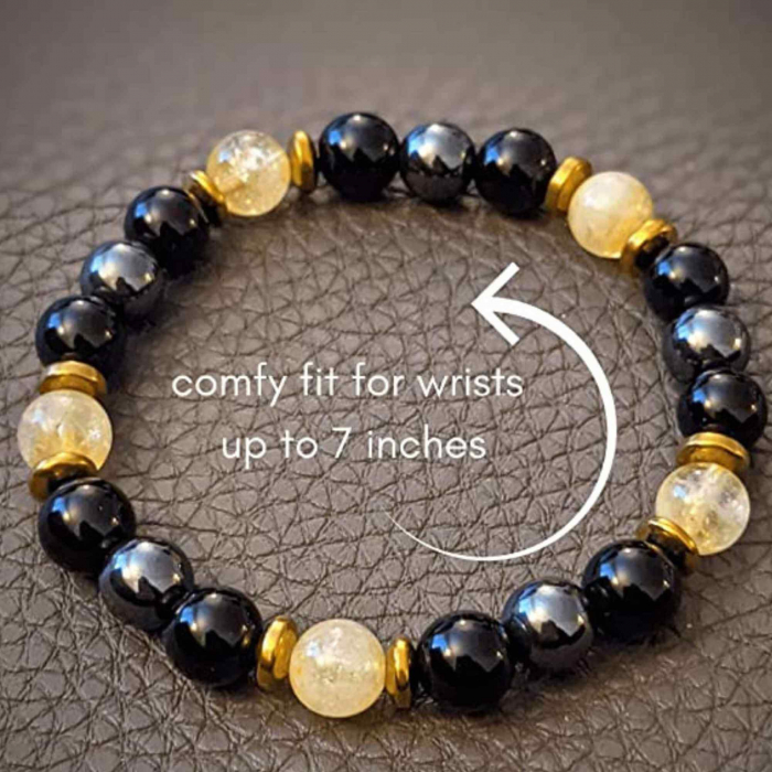 Bratara Feng Shui cu cristale naturale de citrin, hematita si obisidian negru de 8 mm - Generator de bogatie si atractie norocoasa a banilor, prosperitate [3]
