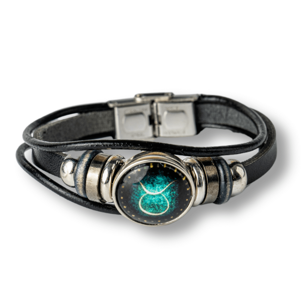 Bratara Fixa Taur zodia din Piele Sintetica cu Cabochon Rotund ,   Semn Zodiacal Personalizat pentru Stil si Conexiune Astrologica