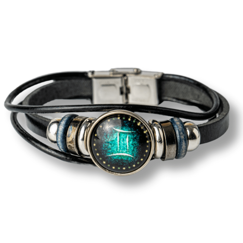 Bratara Fixa zodia Gemeni din Piele Sintetica cu Cabochon Rotund ,   Semn Zodiacal Personalizat pentru Stil si Conexiune Astrologica