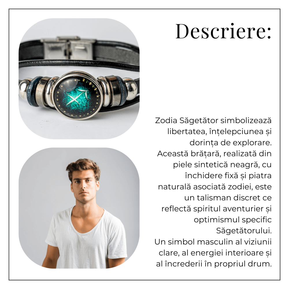 Bratara Zodiacala ajustabila din Piele Sintetica cu Cabochon Rotund – Simbol Astrologic Personalizat pentru Energie si Identitate Astrala [3]