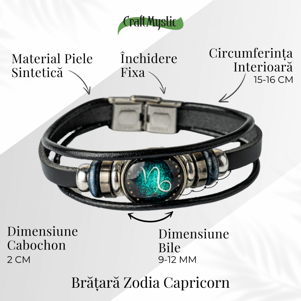Bratara Zodiacala ajustabila din Piele Sintetica cu Cabochon Rotund – Simbol Astrologic Personalizat pentru Energie si Identitate Astrala [3]