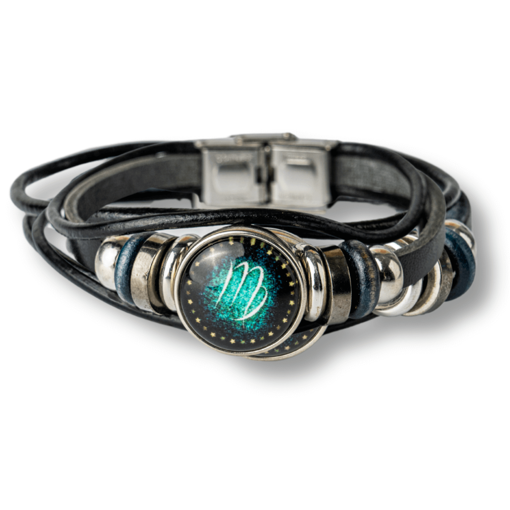 Bratara Fixa zodia Fecioara din Piele Sintetica cu Cabochon Rotund ,   Semn Zodiacal Personalizat pentru Stil si Conexiune Astrologica