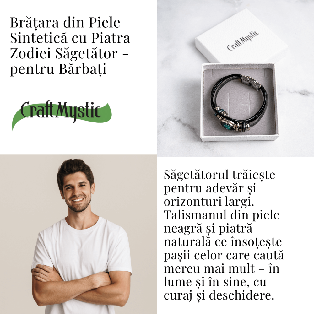 Bratara Zodiacala ajustabila din Piele Sintetica cu Cabochon Rotund – Simbol Astrologic Personalizat pentru Energie si Identitate Astrala [6]