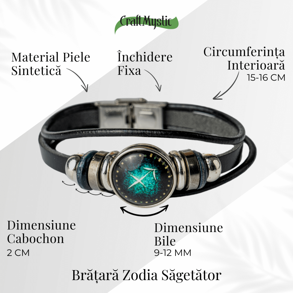Bratara Zodiacala ajustabila din Piele Sintetica cu Cabochon Rotund – Simbol Astrologic Personalizat pentru Energie si Identitate Astrala [5]