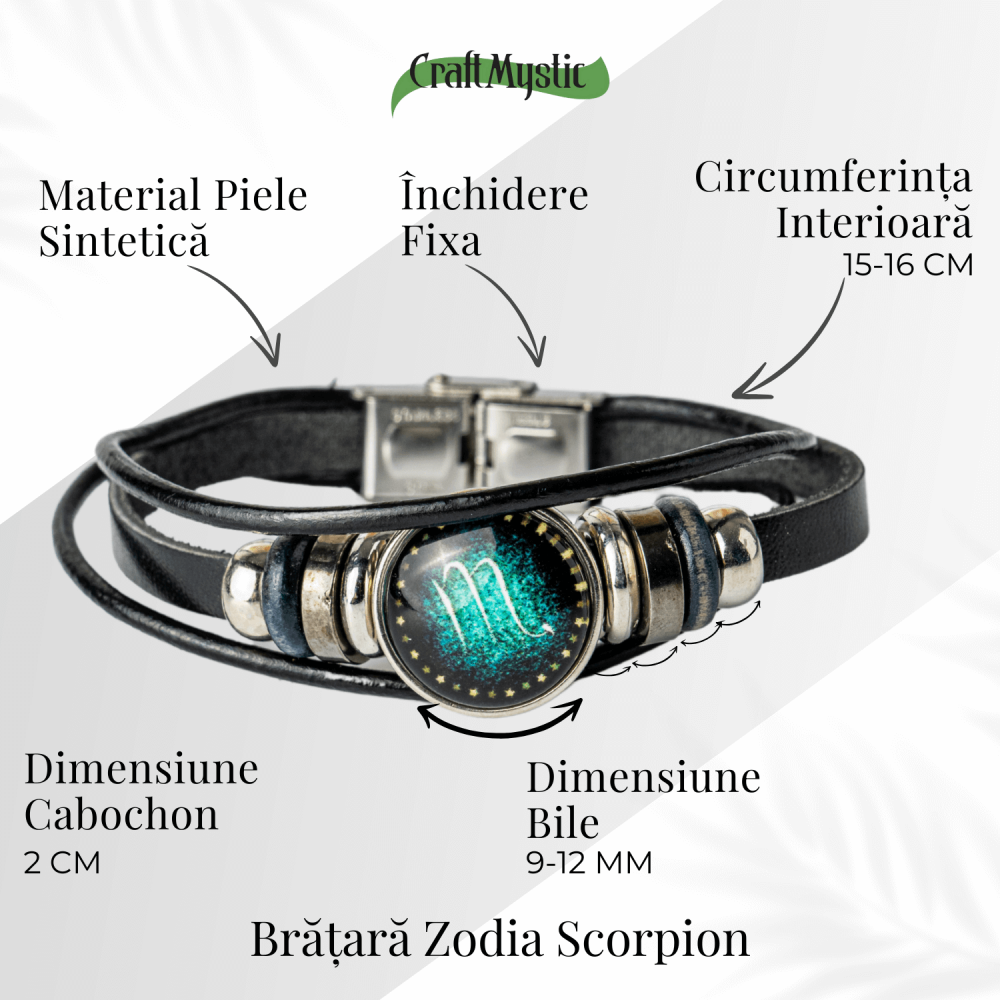 Bratara Zodiacala ajustabila din Piele Sintetica cu Cabochon Rotund – Simbol Astrologic Personalizat pentru Energie si Identitate Astrala [5]