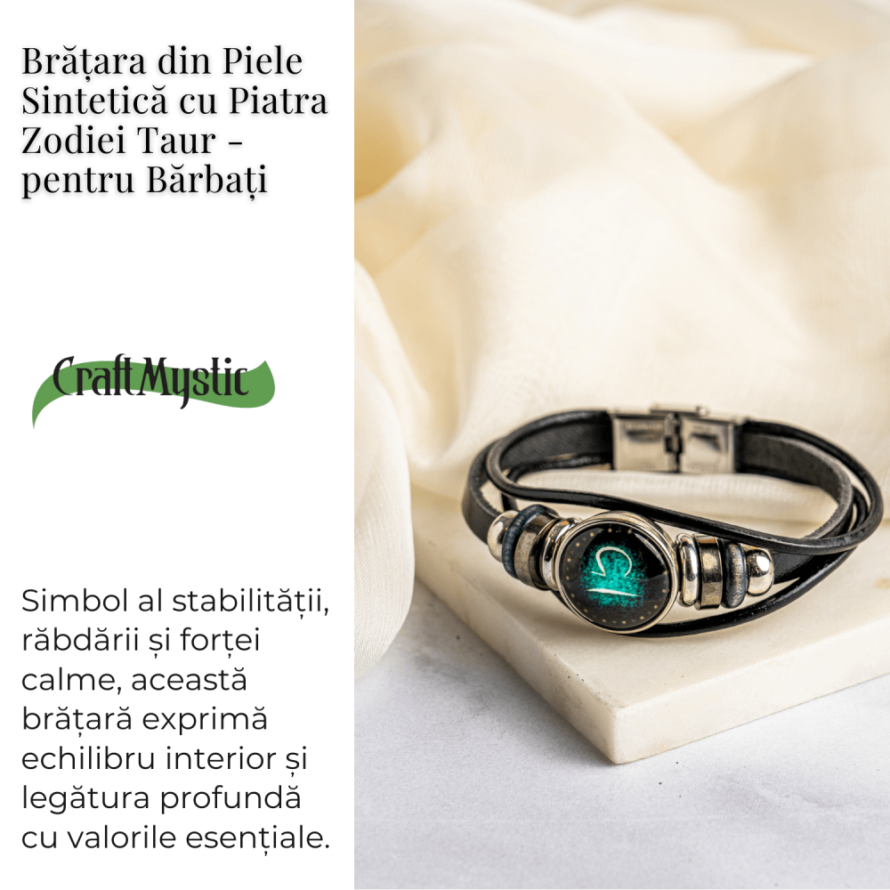 Bratara Zodiacala ajustabila din Piele Sintetica cu Cabochon Rotund – Simbol Astrologic Personalizat pentru Energie si Identitate Astrala [3]