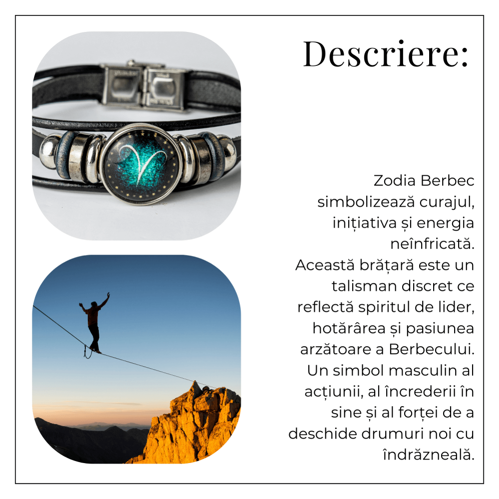 Bratara Zodiacala ajustabila din Piele Sintetica cu Cabochon Rotund – Simbol Astrologic Personalizat pentru Energie si Identitate Astrala [4]