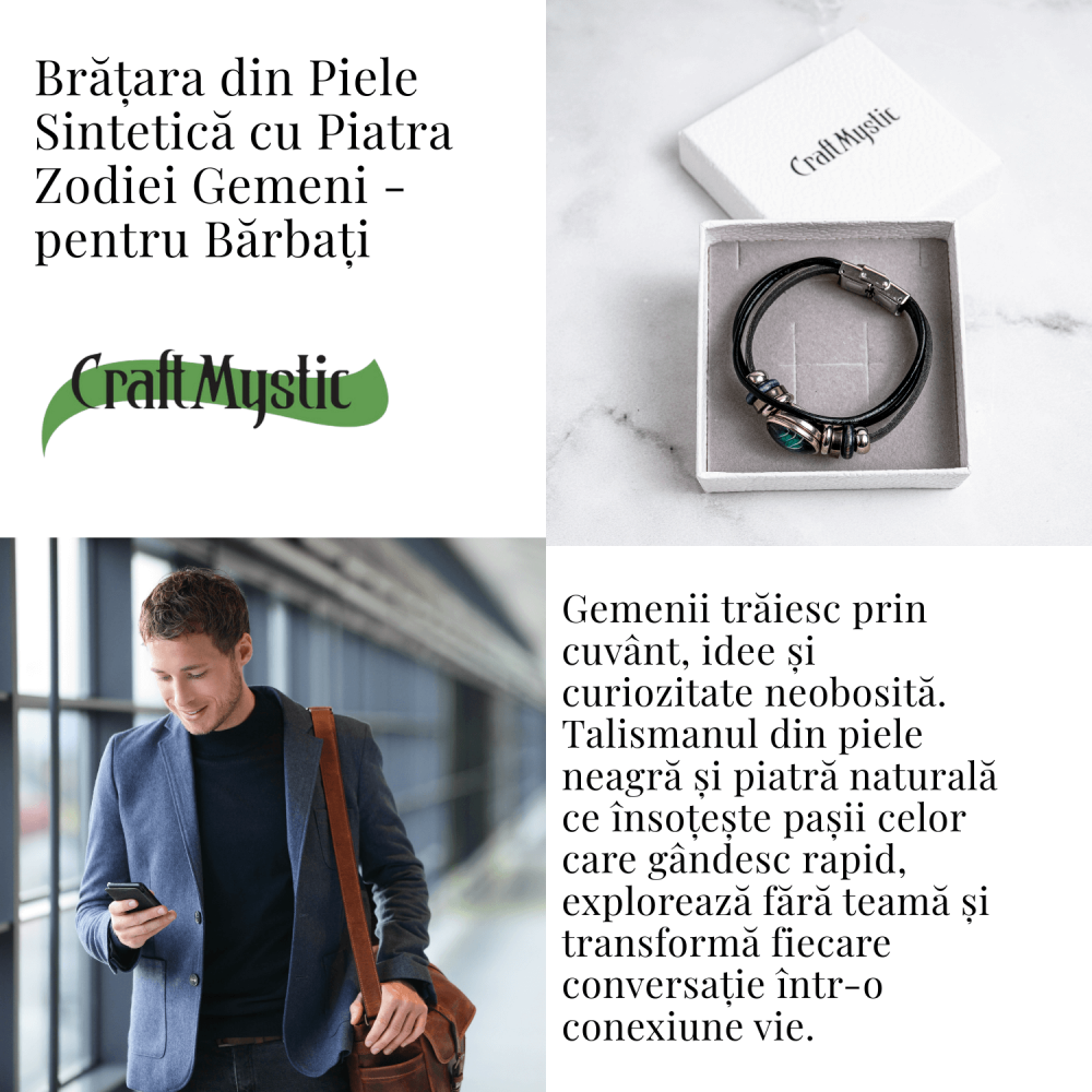 Bratara Zodiacala ajustabila din Piele Sintetica cu Cabochon Rotund – Simbol Astrologic Personalizat pentru Energie si Identitate Astrala [6]