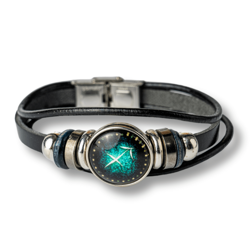 Bratara Fixa zodia Sagetator din Piele Sintetica cu Cabochon Rotund ,   Semn Zodiacal Personalizat pentru Stil si Conexiune Astrologica