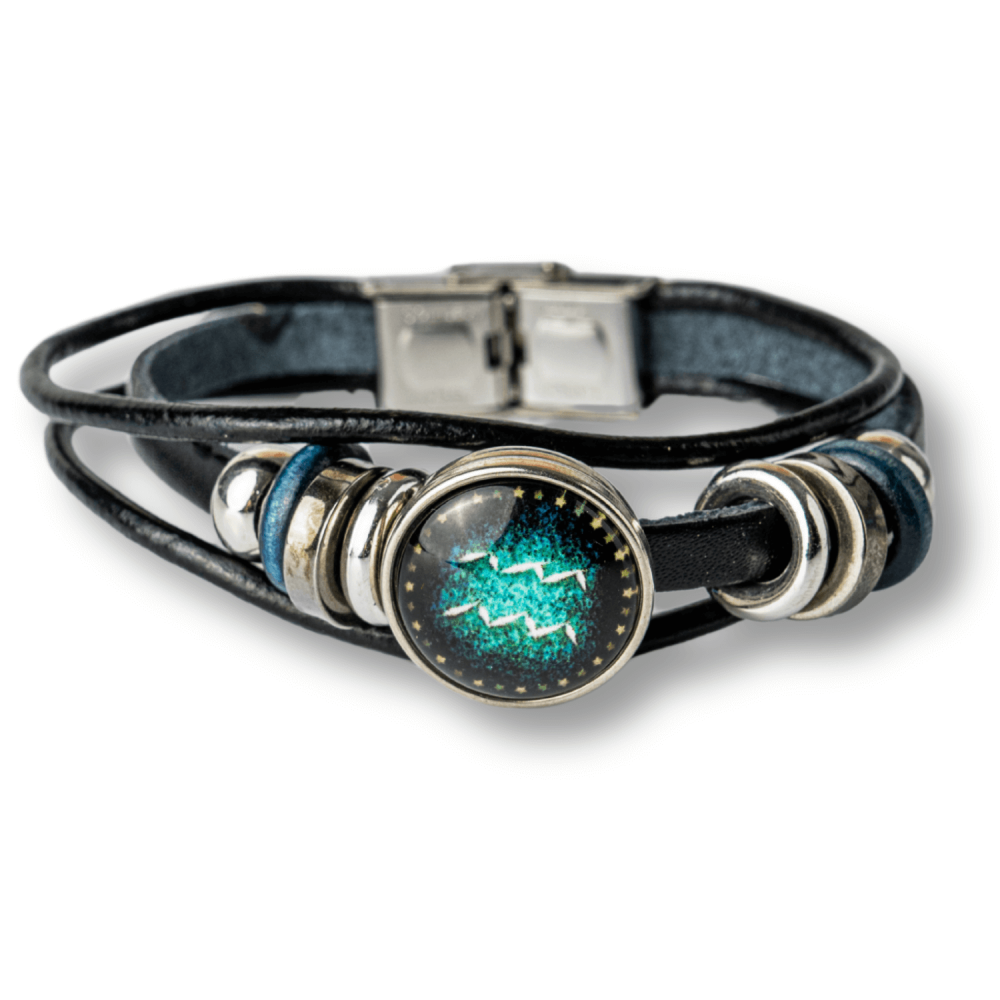 Bratara Fixa Varsator zodia din Piele Sintetica cu Cabochon Rotund ,   Semn Zodiacal Personalizat pentru Stil si Conexiune Astrologica