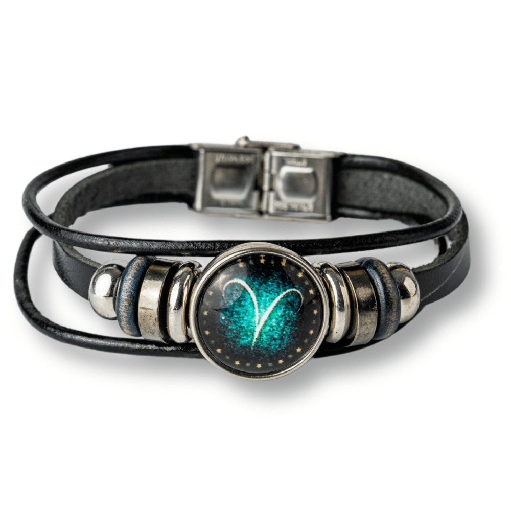 Bratara Fixa zodia Berbec din Piele Sintetica cu Cabochon Rotund ,   Semn Zodiacal Personalizat pentru Stil si Conexiune Astrologica