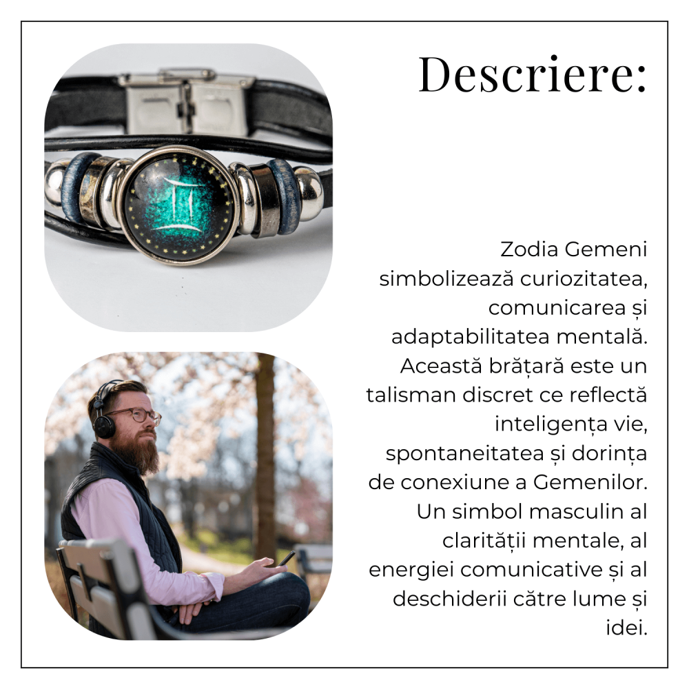 Bratara Zodiacala ajustabila din Piele Sintetica cu Cabochon Rotund – Simbol Astrologic Personalizat pentru Energie si Identitate Astrala [4]