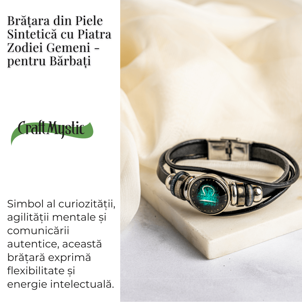 Bratara Zodiacala ajustabila din Piele Sintetica cu Cabochon Rotund – Simbol Astrologic Personalizat pentru Energie si Identitate Astrala [3]