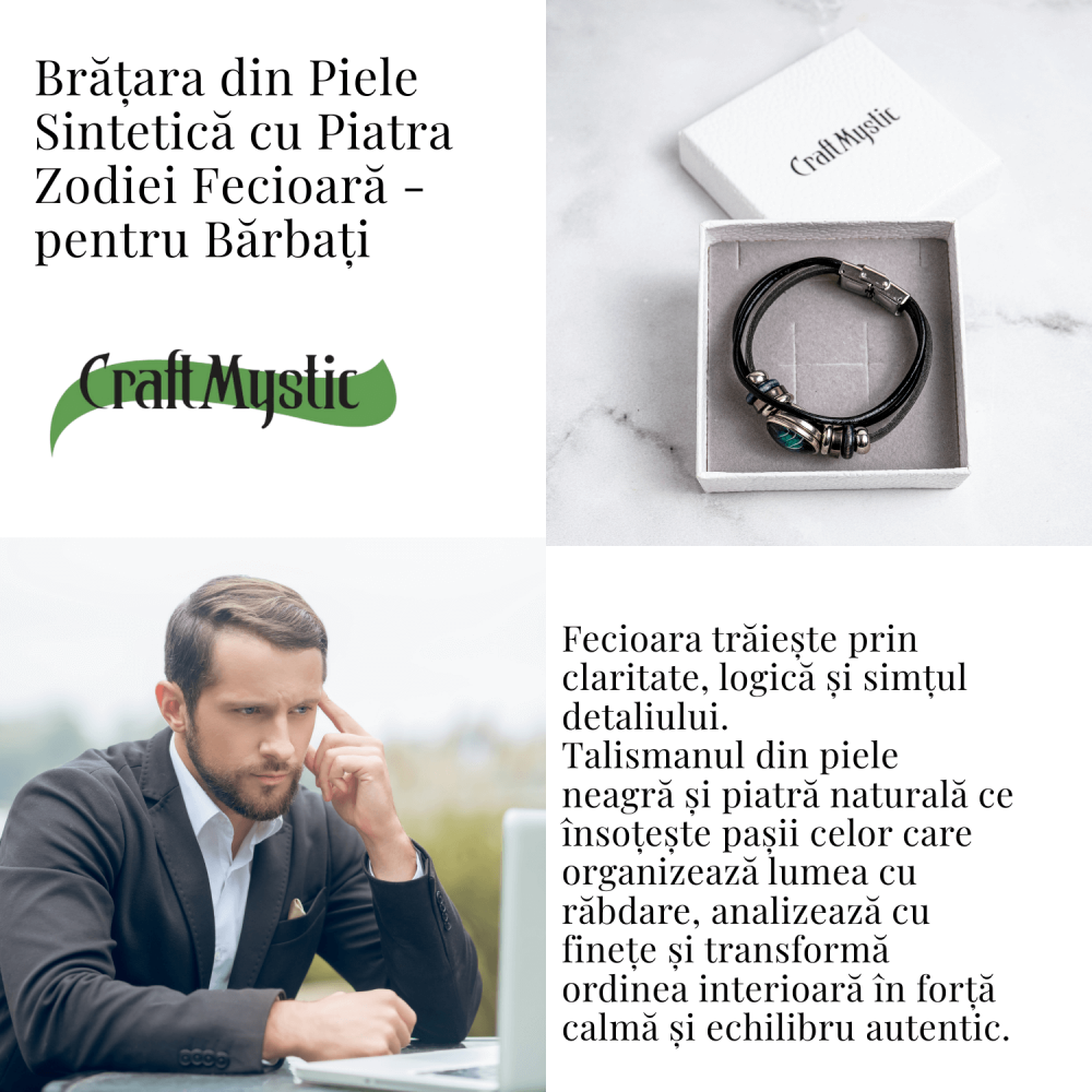 Bratara Zodiacala ajustabila din Piele Sintetica cu Cabochon Rotund – Simbol Astrologic Personalizat pentru Energie si Identitate Astrala [6]