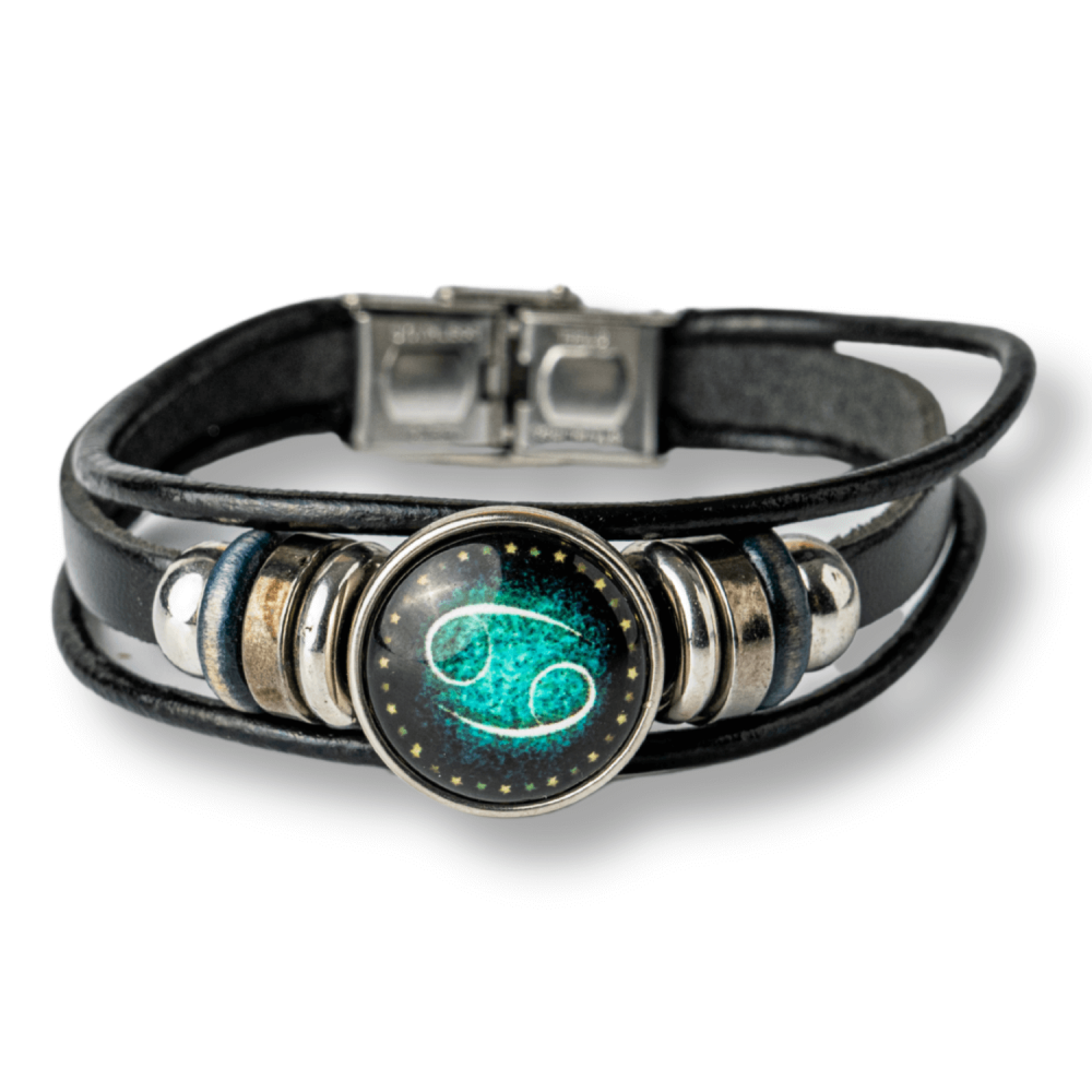 Bratara Fixa zodia Rac din Piele Sintetica cu Cabochon Rotund ,   Semn Zodiacal Personalizat pentru Stil si Conexiune Astrologica