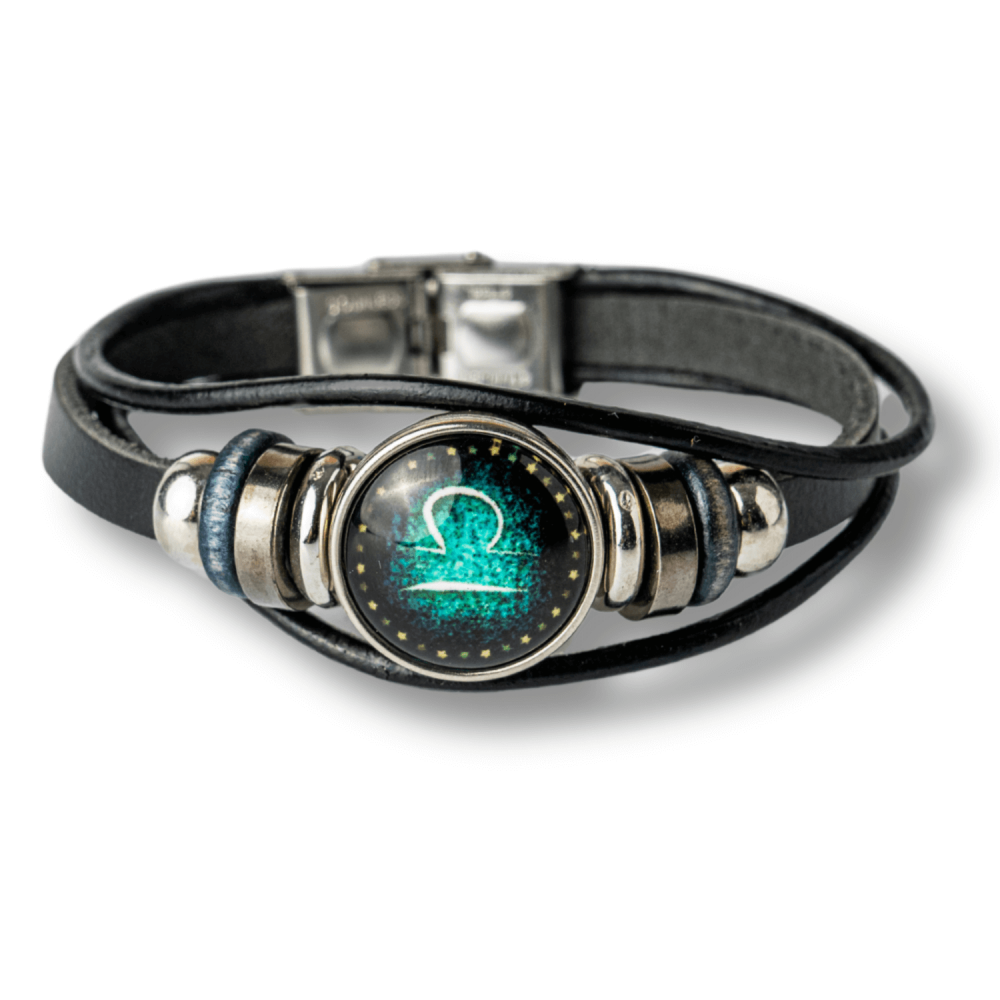 Bratara Fixa zodia Balanta din Piele Sintetica cu Cabochon Rotund ,   Semn Zodiacal Personalizat pentru Stil si Conexiune Astrologica