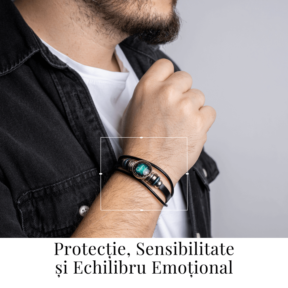 Bratara Zodiacala ajustabila din Piele Sintetica cu Cabochon Rotund – Simbol Astrologic Personalizat pentru Energie si Identitate Astrala [2]