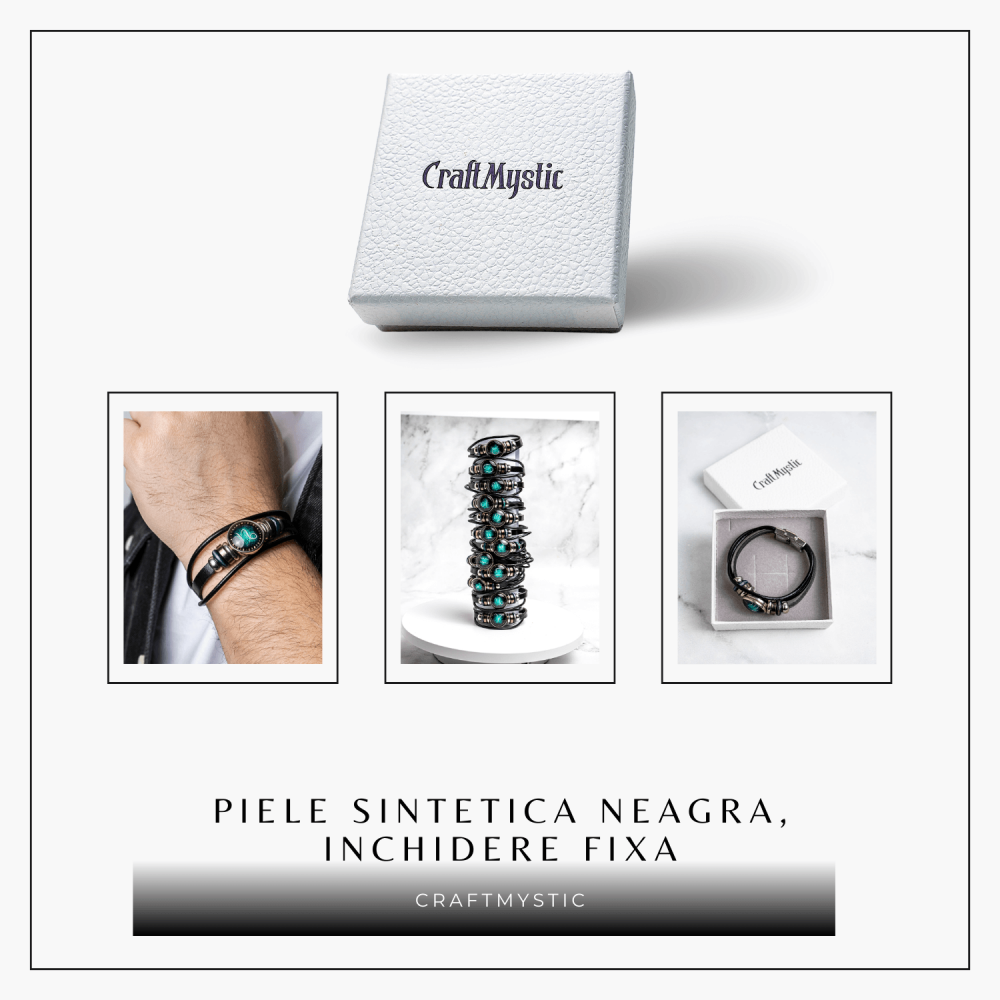 Bratara Zodiacala ajustabila din Piele Sintetica cu Cabochon Rotund – Simbol Astrologic Personalizat pentru Energie si Identitate Astrala [6]