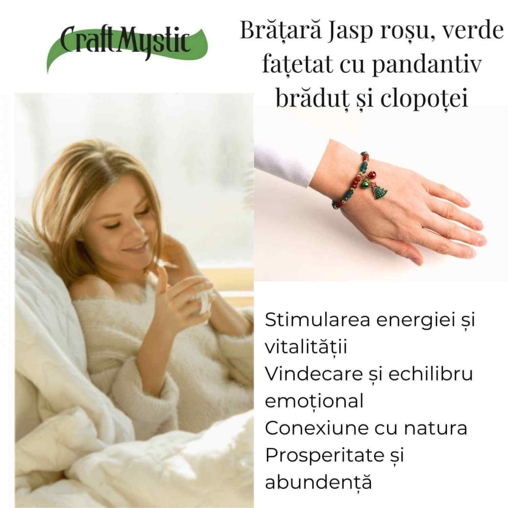 Bratara naturala Jasp rosu, verde fatetat - cadou unic festiv [5]