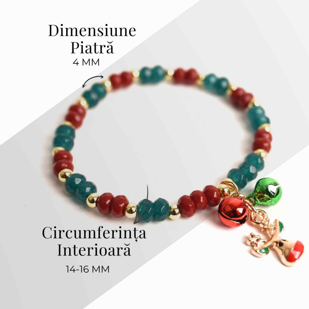 Bratara naturala Jasp rosu si verde fatetat cu accesoriu ren si clopotei - energie si eleganta [6]