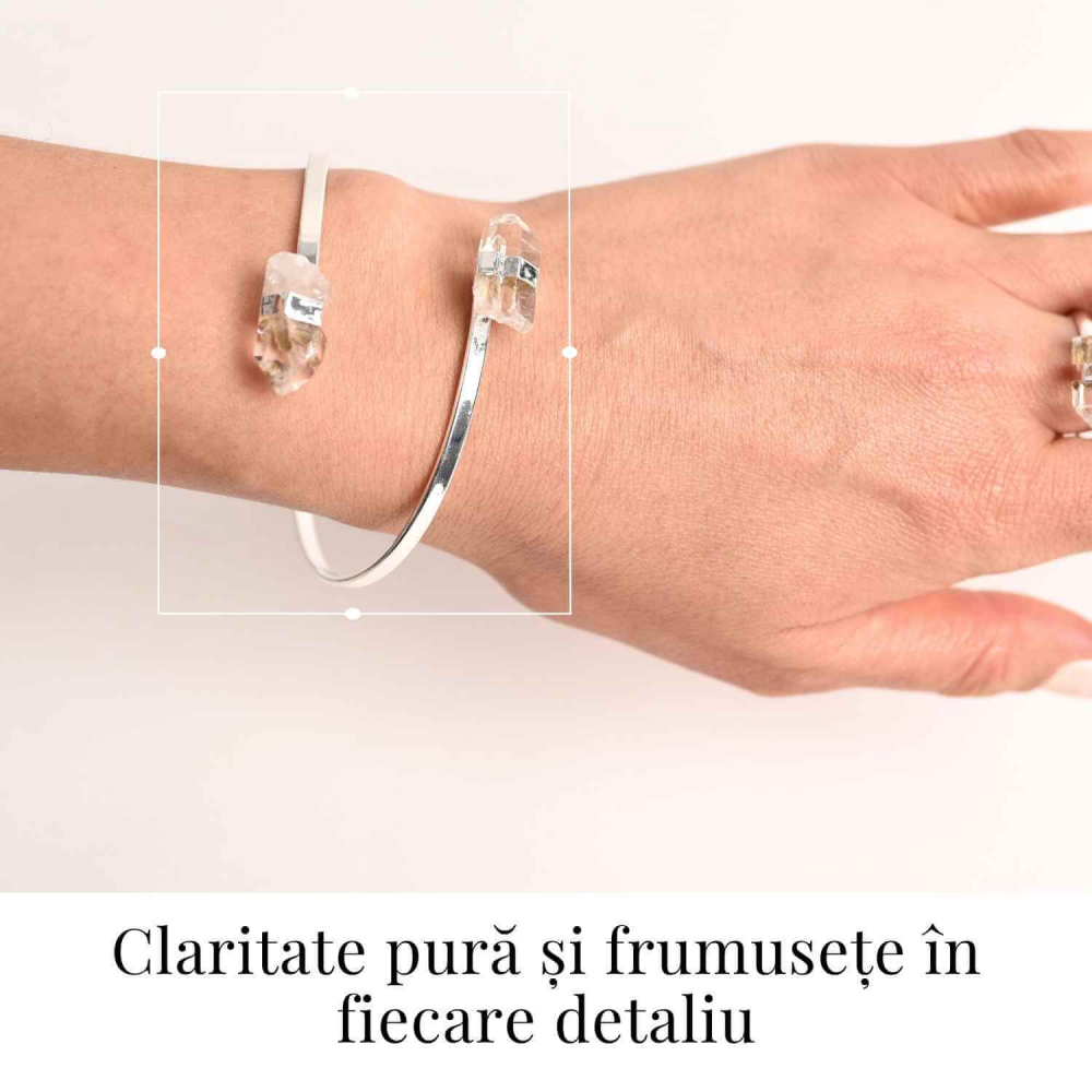 Bratara Metalica Argintie cu Dublu Cristal de Stanca, Claritate si Energie [2]