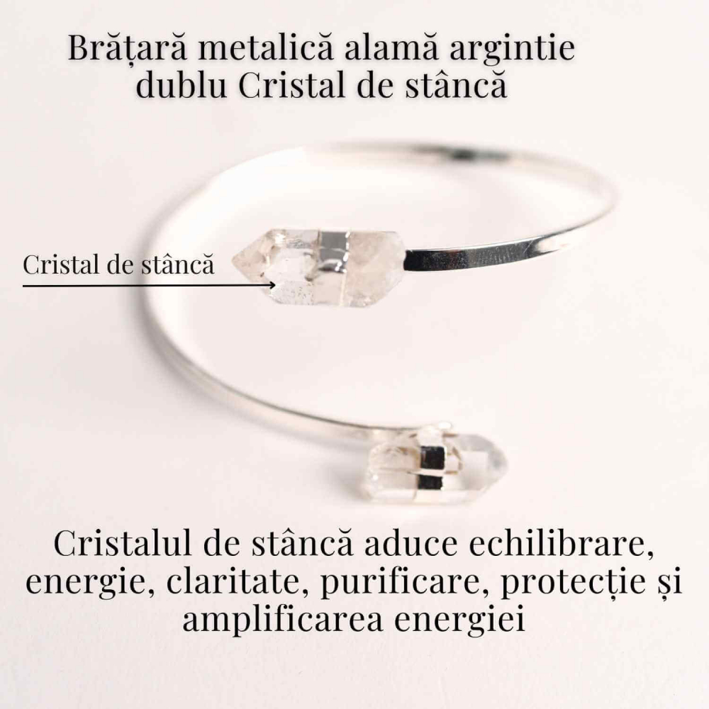 Bratara Metalica Argintie cu Dublu Cristal de Stanca, Claritate si Energie [3]