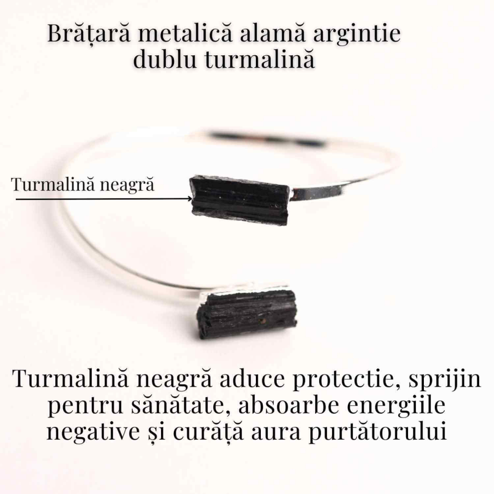 Bratara Metalica Argintie cu Dublu Turmalina, Protectie si Echilibru [4]