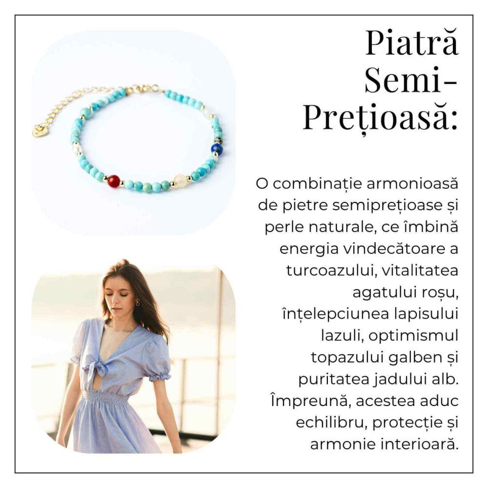 Bratara Multigem – Turcoaz, Agat Rosu, Lapis Lazuli, Jad Alb, Topaz Galben si Perla Naturala – Energie Pozitiva si Armonie [6]