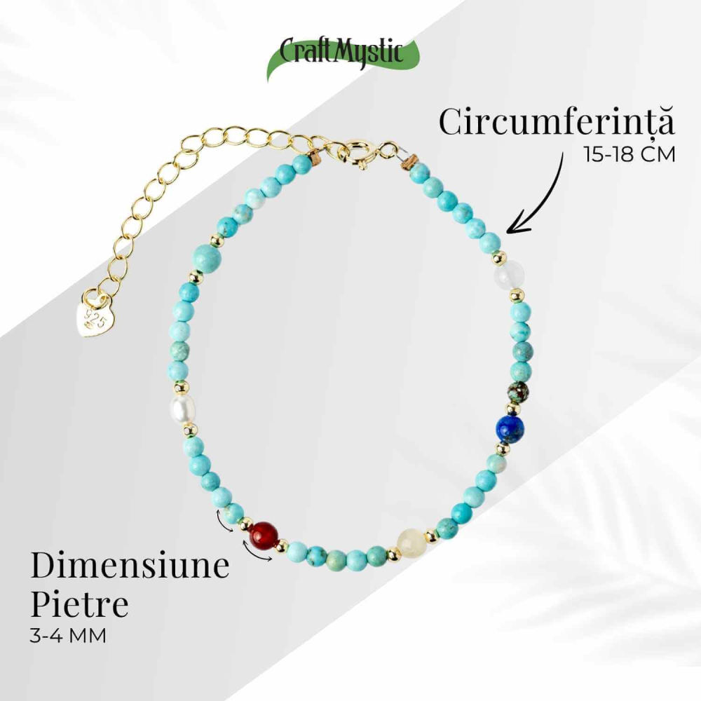 Bratara Multigem – Turcoaz, Agat Rosu, Lapis Lazuli, Jad Alb, Topaz Galben si Perla Naturala – Energie Pozitiva si Armonie [4]