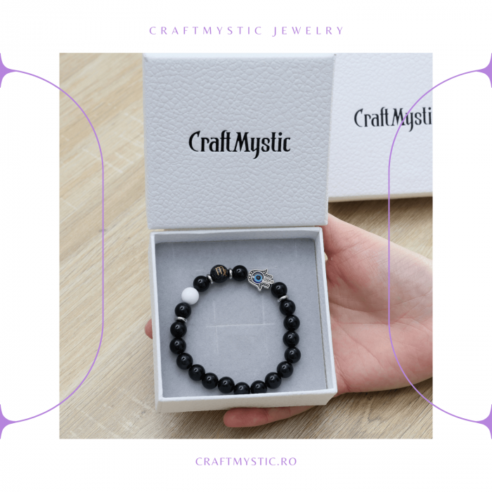  Bratara pentru Zodii cu Margele de Obsidian, Pandantiv Mana Fatimei si Ochiul "Rau" [18]