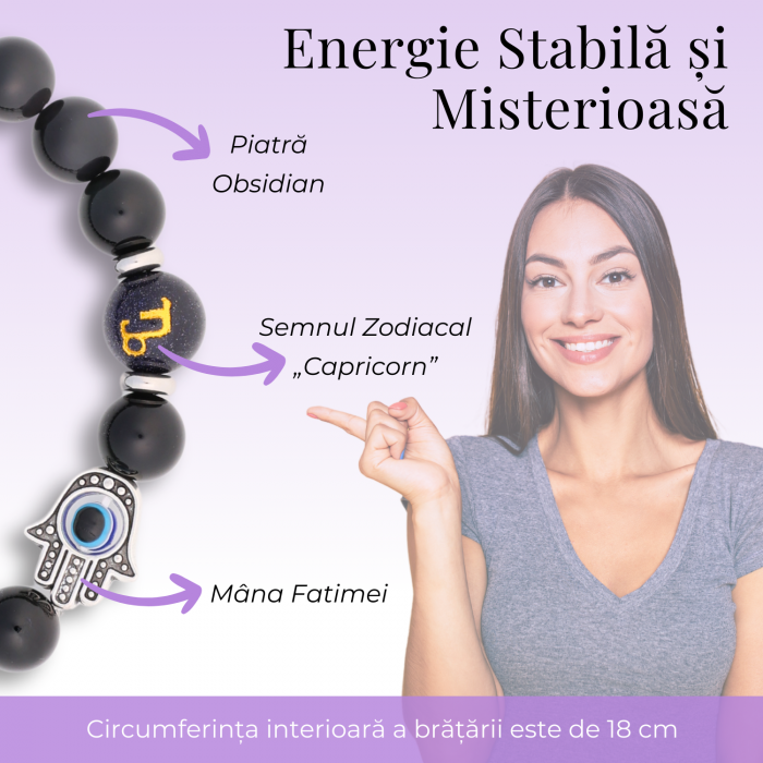  Bratara pentru Zodii cu Margele de Obsidian, Pandantiv Mana Fatimei si Ochiul "Rau" [44]