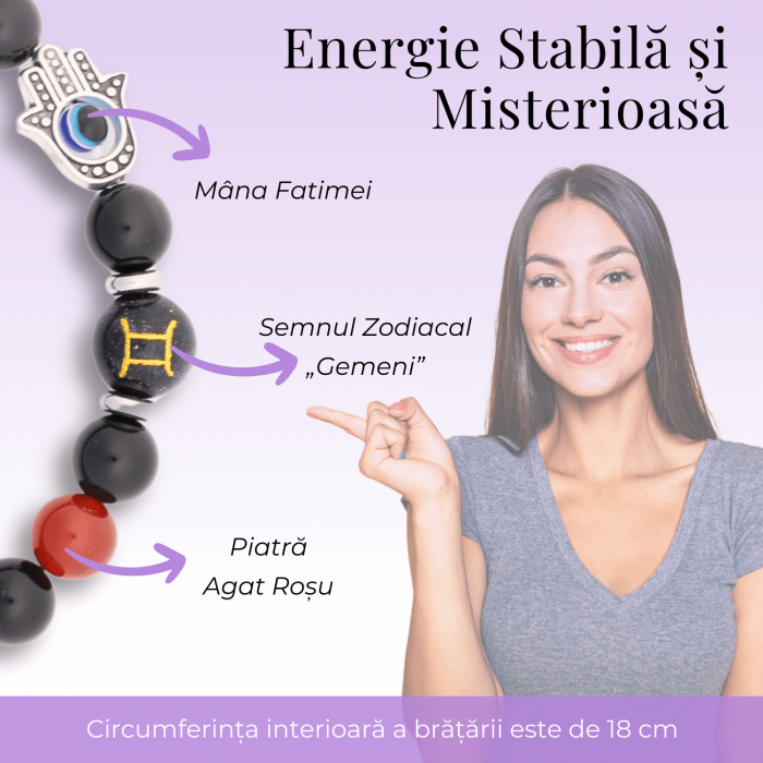  Bratara pentru Zodii cu Margele de Obsidian, Pandantiv Mana Fatimei si Ochiul "Rau" [4]