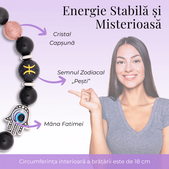  Bratara pentru Zodii cu Margele de Obsidian, Pandantiv Mana Fatimei si Ochiul "Rau" [60]