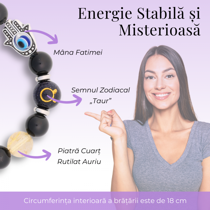  Bratara pentru Zodii cu Margele de Obsidian, Pandantiv Mana Fatimei si Ochiul "Rau" [4]