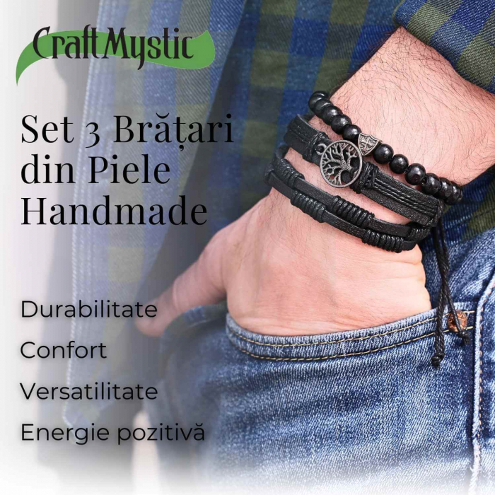 Set 3 Brățări Inedite cu Arborele Vieții si piele sintetica – Stil și Protecție pentru Orice Ocazie [4]