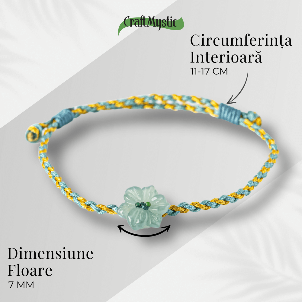 Bratara snur ajustabila cu orhidee sculptata din jadit albastru de apa natural Guatemala [5]