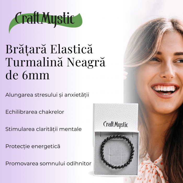 Bratara Elastica cu Margele de Turmalina Neagra de 6mm – Talisman Protector si Stilat [3]