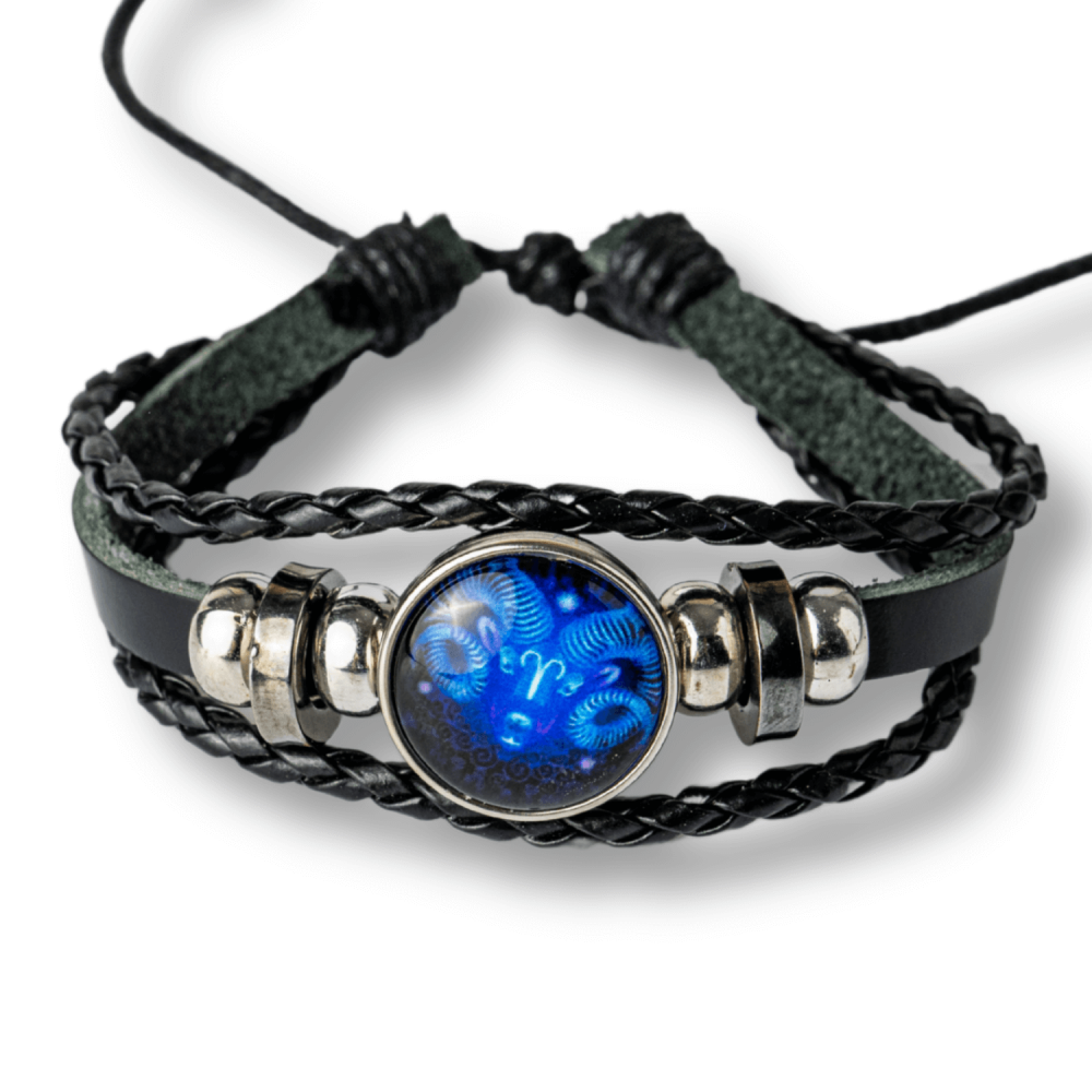 Bratara Zodia Berbec ajustabila din Piele Sintetica cu Cabochon Rotund ,   Simbol Astrologic Personalizat pentru Energie si Identitate Astrala