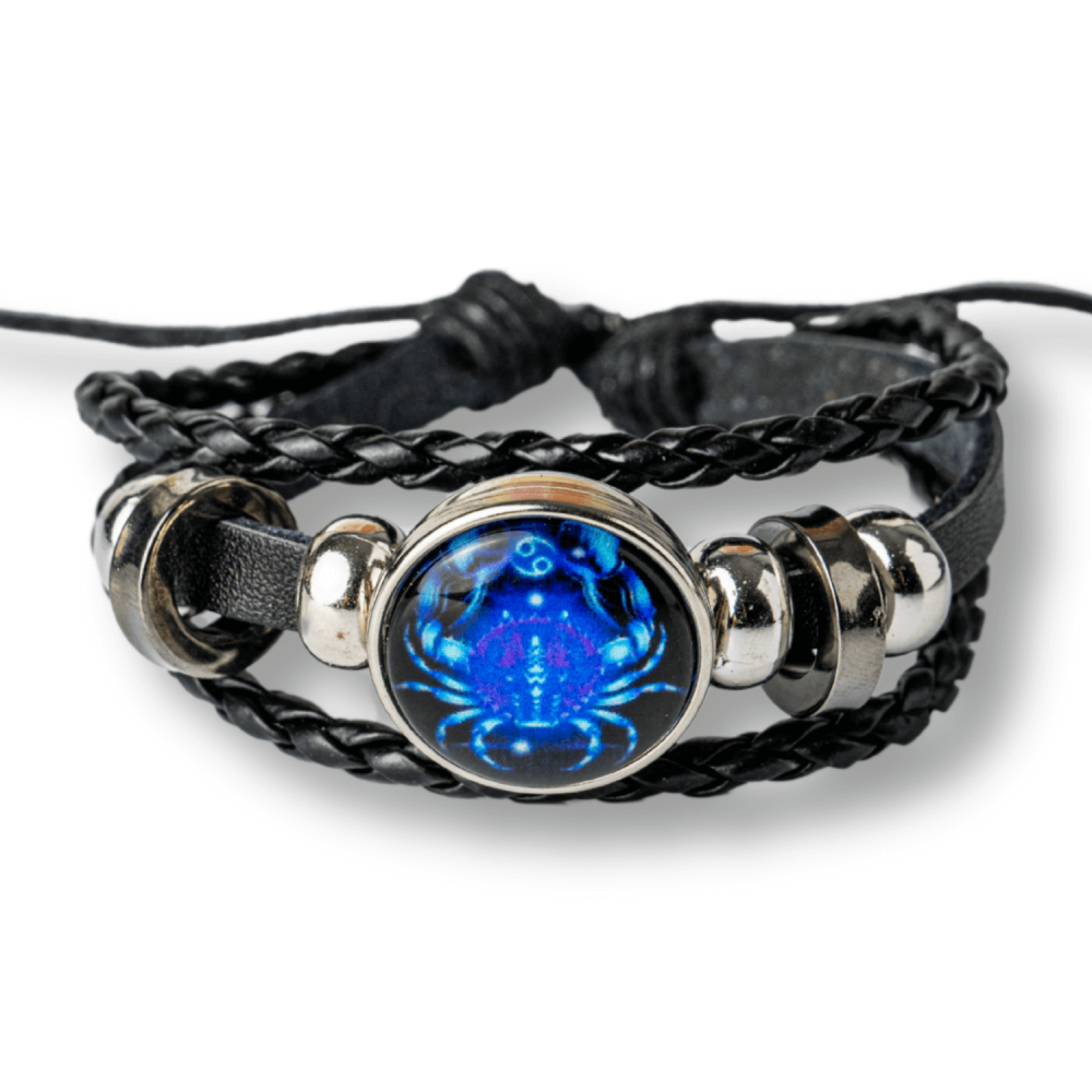 Bratara Zodia Rac ajustabila din Piele Sintetica cu Cabochon Rotund ,   Simbol Astrologic Personalizat pentru Energie si Identitate Astrala