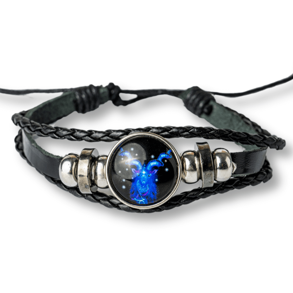 Bratara Zodia Capricorn ajustabila din Piele Sintetica cu Cabochon Rotund ,   Simbol Astrologic Personalizat pentru Energie si Identitate Astrala