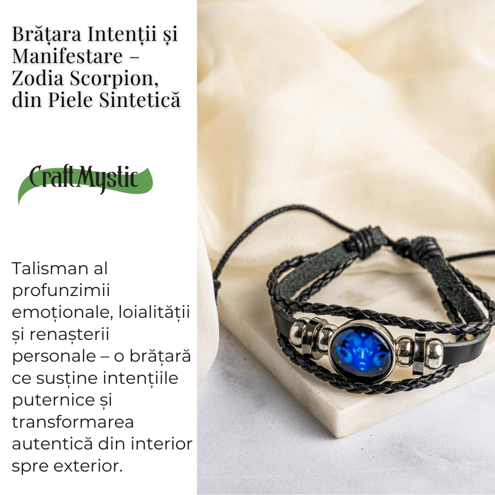 Bratara Zodiacala ajustabila din Piele Sintetica cu Cabochon Rotund – Simbol Astrologic Personalizat pentru Energie si Identitate Astrala [35]