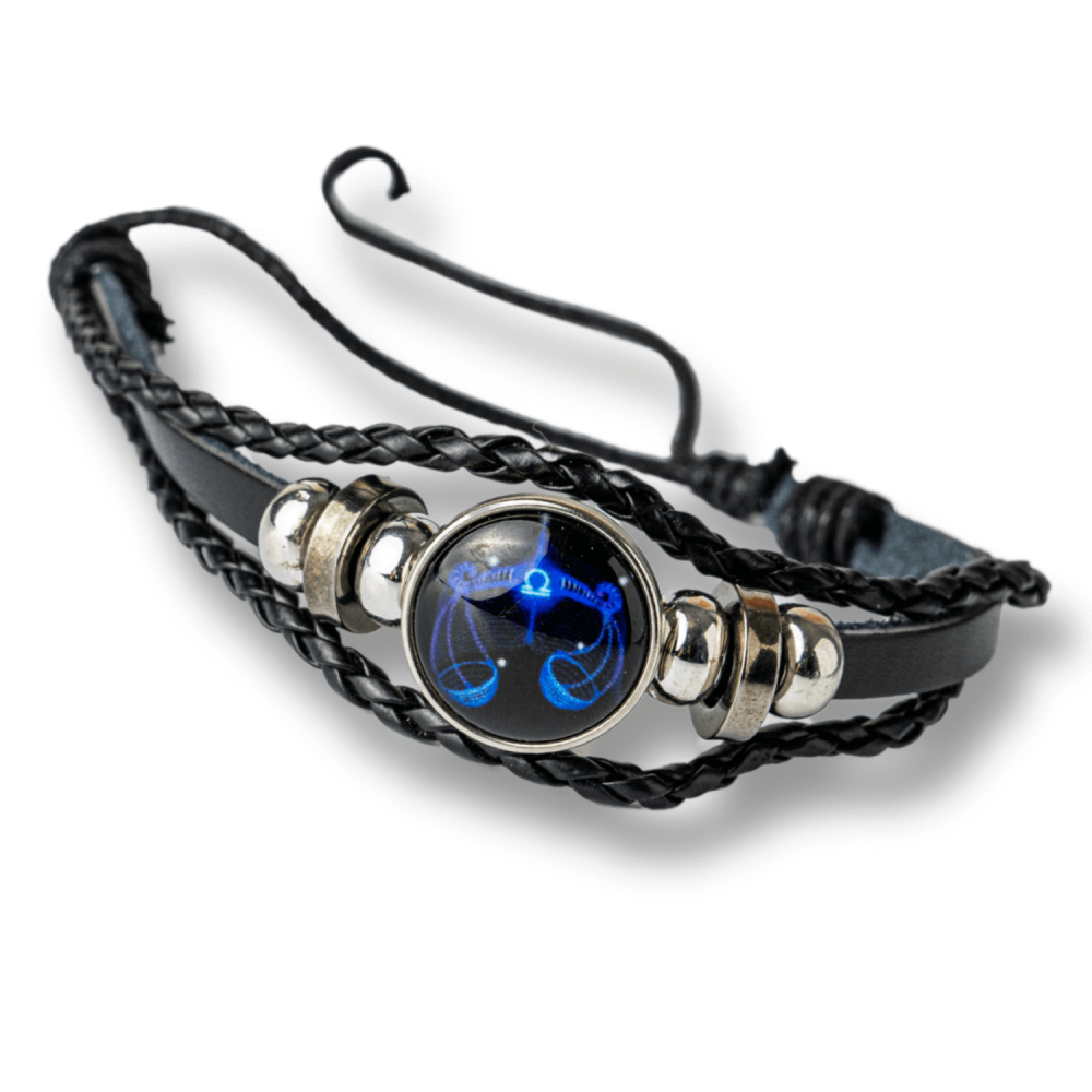 Bratara Zodia Balanta ajustabila din Piele Sintetica cu Cabochon Rotund ,   Simbol Astrologic Personalizat pentru Energie si Identitate Astrala